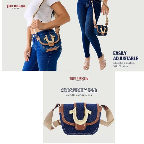 True Religion Crossbody Mini Flap Adjustable Strap Bag Blue Denim 🆕FAST😮💨⚡🚚 - Picture 1 of 15